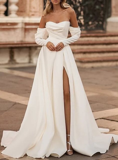 Casual Wedding Dresses, Satin Bridal Gowns, Wedding Dresses A Line, Cheap Wedding Dresses Online, Rustic Wedding Dresses, Wedding Dresses Satin, Casual Wedding Dress, Sleeve Wedding Dress, Long Sleeve Wedding