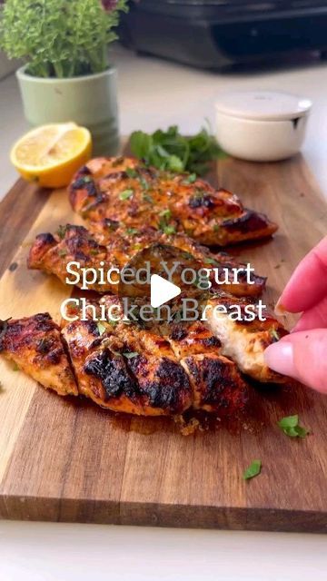 Healthy Eating on Instagram: "Video 🎥 by @healthyfitbella_ 

I love this chicken recipe, you can use for dinner with rice or keep in fridge for wraps, salads etc 

What you need:
100g Natural/Greek Yogurt
3/4 Chicken Breasts
1 Tsp Garlic Granules
1 Tsp Onion Salt 
1 Tsp Paprika 
1/2 Tsp Chilli Flakes
1/2 Tsp Oregano 
Juice half lemon 
1 Tbsp Olive Oil 
Fresh Coriander 
S&P

What to do:
Place all ingredients in a bowl and mix together.
Score your chicken so marinade can get right in, season & mix chicken in yogurt mix and leave to marinade for 30 mins if you can, fine if not.
Airfry @180C-200C (depends on Airfryer) for 12-15 mins." Dinner With Rice, Yogurt Chicken, Chilli Flakes, Chicken Breasts, Chicken Recipe, Greek Yogurt, Instagram Video, Chicken Dishes, Chicken Breast