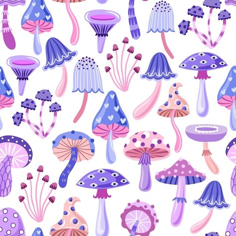 Magic witchy mushroom seamless pattern | Premium Vector #Freepik #vector #cartoon-pattern #magic-mushroom #esoteric #alchemy Mushroom Design Art, Colorful Mushroom Drawing, Magic Mushroom Illustration, Mushroom Digital Art, Esoteric Alchemy, Aesthetic Mushrooms, Witchy Mushroom, Clothing Painting, Fairytale Ball