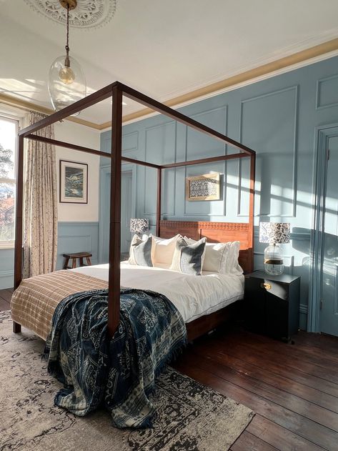 For the love of Blue Bedroom Four Poster Bed, Craig And Rose Paint, 4 Poster Bed, 4 Poster Beds, Canopy Bedroom, Perfect Bed, Four Poster Bed, Boho Interiors, Four Poster