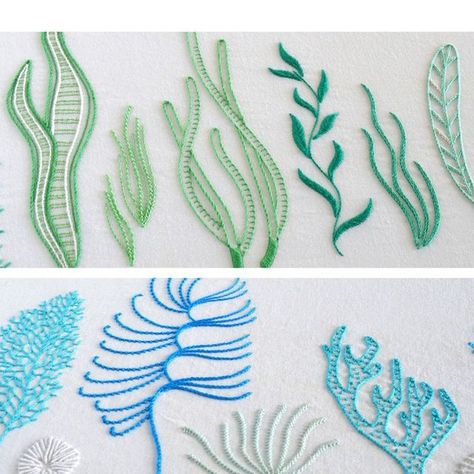 Under Water Embroidery, Embroidery Designs Ocean, Under The Sea Embroidery Designs, Embroidery Ocean Theme, Under The Sea Embroidery Ideas, Sea Theme Embroidery, Sea Inspired Embroidery, Embroidered Sea Creatures, Underwater Embroidery Designs