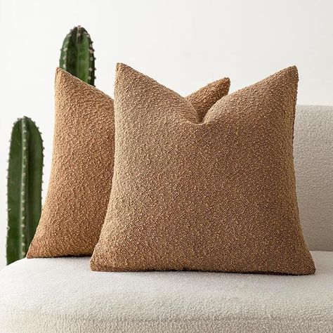 Foindtower Pack of 2 Modern Textured Boucle Throw Pillow Covers Accent Solid Decorative Pillow Cases Cozy Woven Couch Cushion Case for Chair Sofa Bed Living Room Home Decor, 20 x 20 Inch, Rust Tobacco Sofa Bed Living Room, Brown Throw Pillows, Couch Pillow Covers, Chair Sofa Bed, Couch Cushion, Brown Pillows, Garden Pillows, Decorative Pillows Couch, Chair Sofa