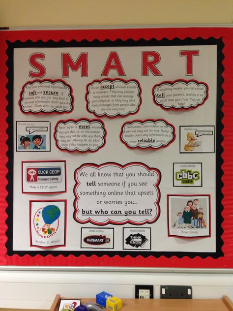 SMART Esafety display Ict Display, Online Safety Activities, Computer Lab Posters, Computing Display, Mindfulness For Teachers, Internet Safety Activities, Computer Lab Decor, Classroom Bulletin Boards Elementary, Display Boards For School