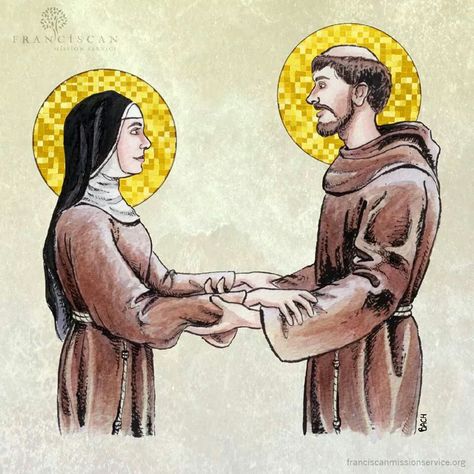 St. Clare and St. Francis (artwork by Jason Bach) Consecrated Life, Santa Chiara, St Clare, Happy Feast, Sao Francisco, San Francesco, Francis Of Assisi, Blessed Virgin Mary, Catholic Art