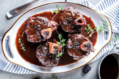 Beer-Braised Venison Osso Buco Recipe | D'Artagnan Venison Osso Bucco Recipe, Braised Venison, Osso Bucco Recipe, Osso Buco Recipe, Braising Recipes, Venison Roast, Wedding Food Drink, Cooking With Beer, Deer Meat