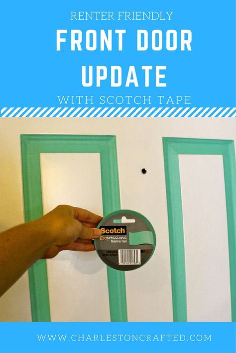 A Renter-Friendly Front Door Update with scotch tape - charleston crafted #frontdoor #frontdoordecor #doors #doordesign #washitape #scotchtape #renter #temporarydecor Front Door Update, Door Update, Simple Door, Renters Decorating, Front Door Makeover, Glamorous Decor, Kid Friendly Crafts, By Any Means Necessary, Home Decor Hooks