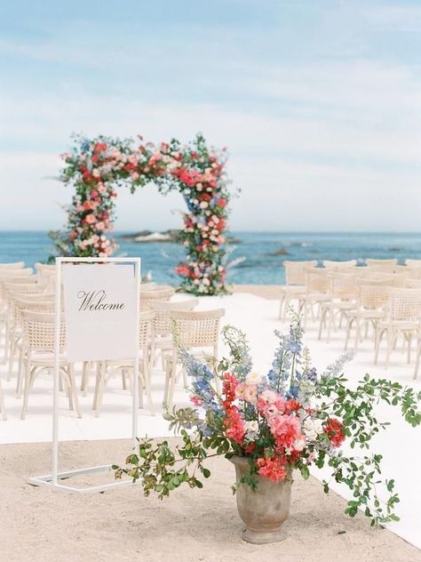 Wedding Ideas For Reception, Floral Arbor, Wedding Ceremony Setup, Oceanside Wedding, Wedding Photography Website, Beachy Wedding, Cabo Wedding, Wedding Ceremony Arch, Reception Tables