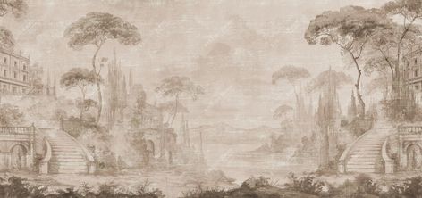 Vintage Landscape Wallpaper, Marble Texture Seamless, Panoramic Landscape, Mediterranean Landscape, Raw Fabric, Italian Landscape, Marble Wallpaper, Wood Wallpaper, Vintage Landscape