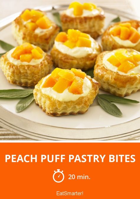 Desserts Puff Pastry, Pastry Buffet, Peach Puff Pastry, Puff Pastry Bites, Christmas Pastry, Pastry Bites, Puff Pastry Shells, Peach Dessert, Christmas Pastries