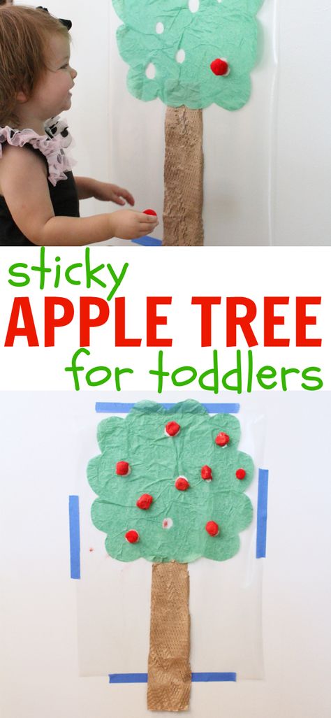 Sticky Apple Tree for Toddlers:  Such a fun way to practice fine motor control and hand-eye coordination! Apple Lesson Plans, Tree Crafts For Kids, Apple Theme Activities, Apple Lessons, Apple Preschool, Apple Activities, Apple Craft, Toddler Classroom, Apple Theme