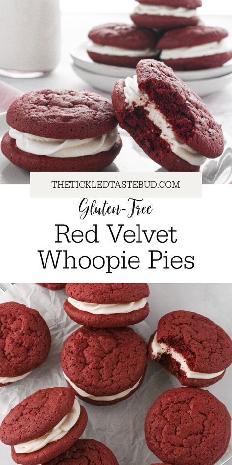 Whoopie Cookies, Velvet Recipes, Velvet Desserts, Gluten Free Valentines, Red Velvet Whoopie Pies, Velvet Cookies, Pie Cookies, Whoopie Pie, Red Velvet Cookies