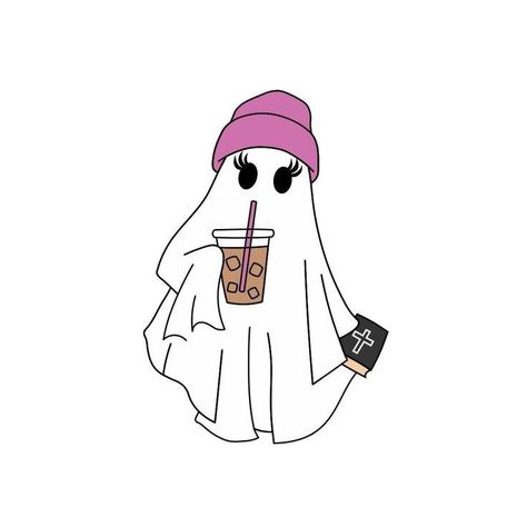 Ghost With Iced Coffee Tattoo, Ghost With Iced Coffee, Ghost Holding Coffee Tattoo, Ghost With Coffee, Ghosts Art, Ghost Drinking Coffee, Ghosts Cute, Digital Art Programs, Helloween Wallpaper