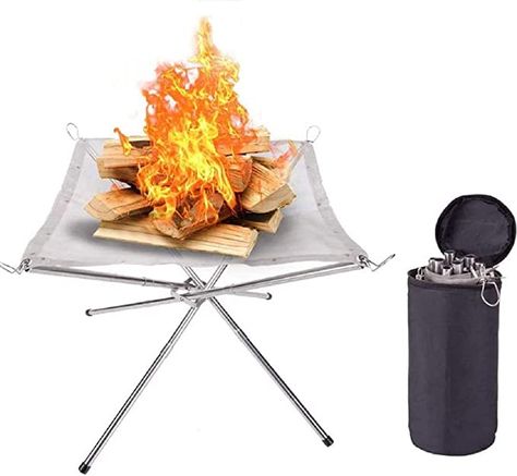 Outmoment Portable Fire Pit, Collapsing Stainless Steel Mesh Fireplace Patio Outdoor Heater Firepit with Carrying Bag for Camping Backyard Garden: AmazonSmile: Garden & Outdoors Moveable Fire Pit, Fire Pit Camping, Fire Pit Stand, Camping Backyard, Fireplace Patio, Portable Fire Pit, Camping Fire Pit, Family Dinner Party, Camping Fire