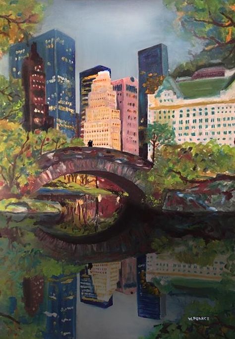 Gapstow Bridge Central Park A kiss wall art art print | Etsy Nyc Landscape, Portrait Home Decor, Women Watercolor, New York City Central Park, New York Painting, City Sunset, Bridge Art, Photography Interior, Skyline Art