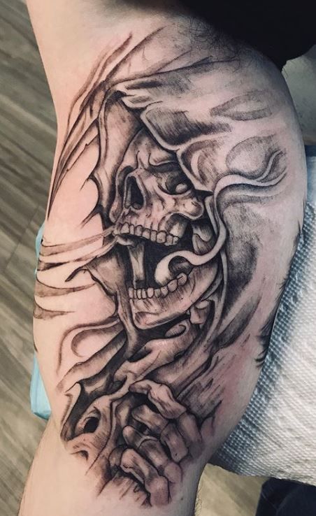 Tattoo Designs Grim Reaper, Grim Reaper Tattoos For Men, Grim Reaper Arm Tattoo, Grim Reaper Skull Tattoo, Cool Grim Reaper Tattoos, Grim Reaper Tattoo Sleeve, Grim Reaper Drawings, Grim Reaper Neck Tattoo, Grim Reaper Back Tattoo