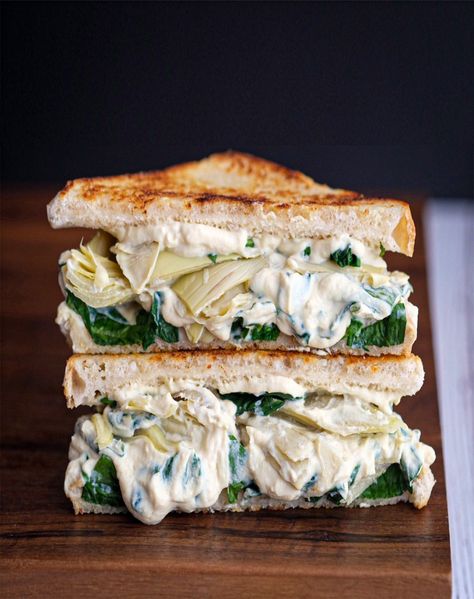 Artichoke Grilled Cheese, Artichoke Grilled, Canned Artichoke, Vegan Sandwich Recipes, Vegan Sandwiches, Vegan Spinach, Canned Artichoke Hearts, Tofu Dishes, Vegan Sandwich