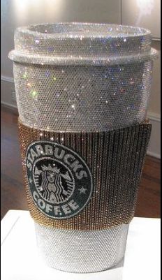 Jonathan Stein’s Swarovski crystal sculpture of a Starbucks cup at (Bling: Art that Shines display at the Cornell Museum of Art) Sparkly Aesthetic, Copo Starbucks, Arte Glitter, Starbucks Cup Design, Starbucks Cup Art, Glitter Photography, Bling Ideas, Starbucks Diy, Rhinestone Projects