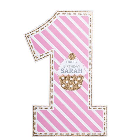 Use this Fun to Be One Number 1 Standee as one of the focal points of your little one's first birthday bash. The background of this number one is accented with stripes and a cupcake along with your choice of text. Made of cardboard Measures 4' 4" high x 3' wide Printed on one side only Easy assembly Number 1 Standee, Happy Birthday Sarah, One Number, Focal Points, Personalized Decor, Grad Parties, Grad Party, First Birthday Party, Birthday Bash