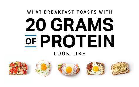 These toast options pack 20 grams of protein, with a variety of sweet or savory toppings. Breakfast Toasts, Sweet Toast, Healthy Breakfast Burrito, 30g Protein, Protein Meal Plan, Protein Rich Breakfast, 30 Grams Of Protein, Healthy Protein Snacks, Bread Alternatives