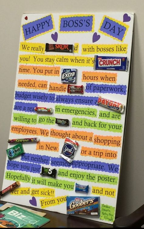 Boss Day Celebration Ideas, Bosses Day Candy Poster, Candy Puns For Work, Sel Projects, Candy Bar Cards, Candy Poems, Candy Posters, Candy Puns, Candy Boards