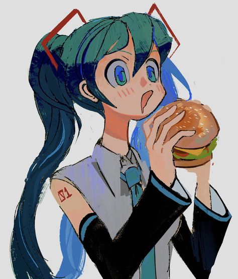 zoë🌤@more busy on Twitter: "mikuburger… " Burger Drawing, Eating Burger, Miku Chan, Miku Hatsune Vocaloid, Art Studies, All Anime, Hatsune Miku, Drawing Inspiration, Vocaloid