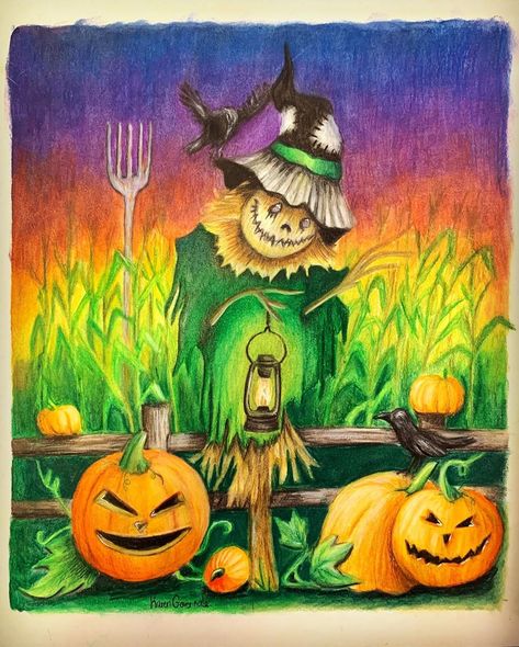 K a r e n    G o v e r n a l e on Instagram: “I did a little something and stepped out of my comfort zone. Sketched this out in colored pencils.  Halloween is in the air! 😊🎃👻👩🏼‍🎨👍🏼❤️ .…” Cornfield Drawing, Scarecrow Drawing, Color Pencil Drawings, Pumpkin Drawing, Out Of My Comfort Zone, Pencil Design, Caran D'ache, Valentine Coloring, Colored Pencil Drawing