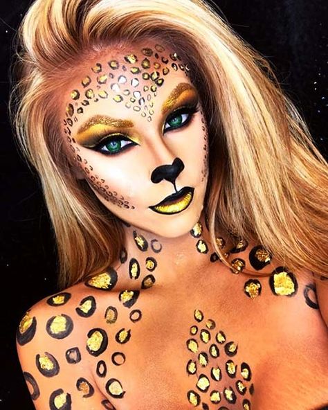 Leopard Makeup Halloween, Leopard Print Makeup, Unique Halloween Makeup, Beautiful Halloween Makeup, Fantasy Make-up, Leopard Halloween, Leopard Makeup, Halloweenský Makeup, Halloween Make-up Looks