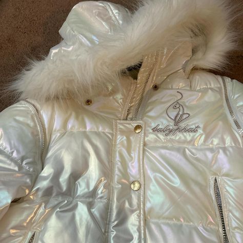 Baby phat white chrome coat #babyphat #y2k #2000s... - Depop Baby Phat Aesthetic, Baby Phat Tracksuit, Baby Phat 2000s, 2025 Outfits, Inner Monster, Concept Shoot, Winter Wishlist, Velour Tracksuit, White Puffer