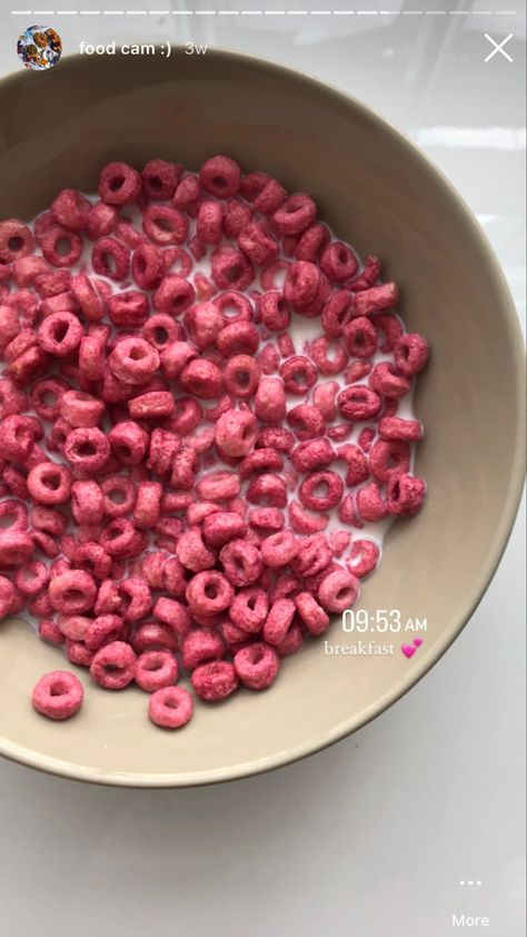 Pink cereal in a bowl Aesthetic Cereal, Cereal Aesthetic, Pink Cereal, Cereal Art, Strawberry Cereal, Mood Board Layout, Board Layout, Pink Food, Pink Foods