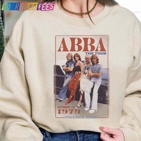 Abba Shirt The Tour T-Shirt Band Classic Check more at https://tourbandtees.com/product/abba-shirt-the-tour-t-shirt-band-classic/ Abba Sweatshirt, Abba Merch, Abba Clothes, Abba Shirt, Abba Band, Thrift Outfits, Queen Shirts, Design Tshirt, Vintage Crewneck