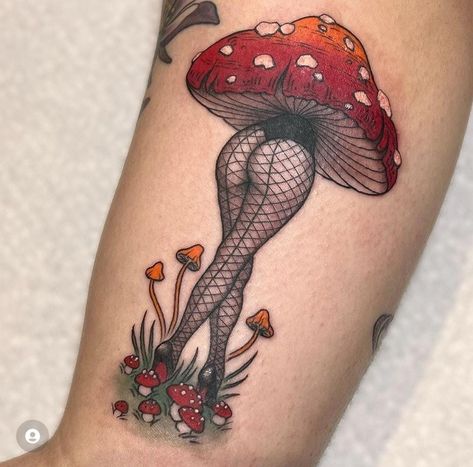 Whimsical Tattoos, Mushroom Tattoos, Tattoo Color, Wrist Tattoos For Guys, Kawaii Tattoo, Gorgeous Tattoos, Leg Tattoos Women, Pin Up Tattoos, Space Tattoo