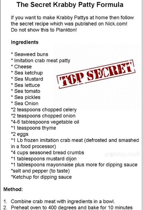 Krabby Patty Secret Formula, Krabby Patty Recipe, Crabby Patty, Crabby Patties, Patty Recipe, Formula Recipes, Krabby Patty, Mustard Top, Mr Krabs