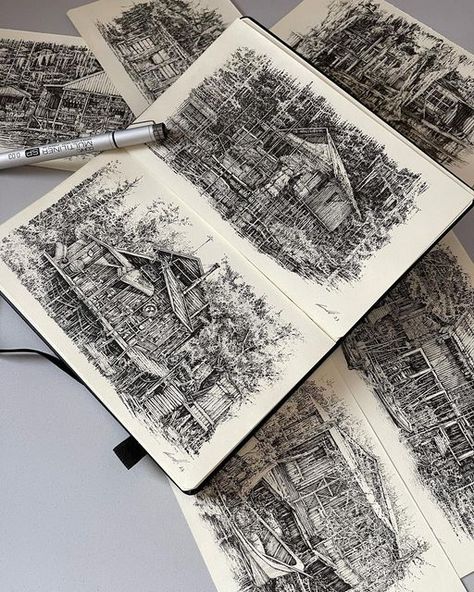 Pen Art Work, Architect Drawing, Pen Art Drawings, Traditional Ink, Architecture Drawing Art, Sketchbook Inspiration, A Pen, Urban Sketching, Art Inspiration Painting