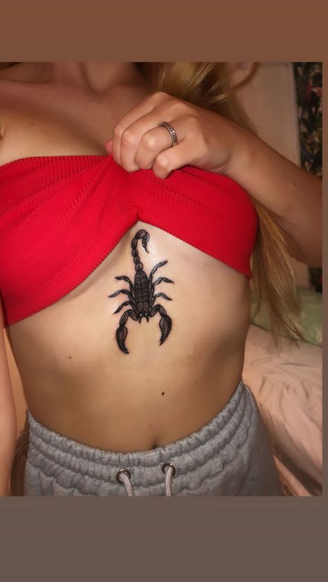 Sternum Scorpion Tattoo, Scorpion Tattoo Sternum, Scorpion Chest Tattoo Female, Scorpio Chest Tattoo, Scorpion Sternum Tattoo, Scorpion Chest Tattoo, Scorpio Tattoos, Moving On Tattoos, Tattooed Man