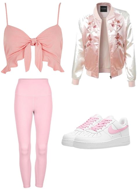 Aphrodite Daughter, 95 Nike, Pink Jacket, Outfit Maker, Outfit Shoplook, Pink Leggings, Pink Top, Aphrodite, Nike Air Force 1