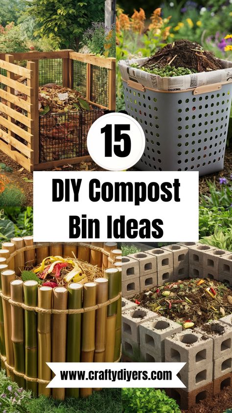 15 DIY Compost Bin [Easy To Make] Diy Composter Bin, Chicken Compost Bin, Compost Diy, Diy Compost Tumbler, Diy Compost Bin, Compost Bin Pallet, Tumbling Composter, Making A Compost Bin, Compost Bin Diy