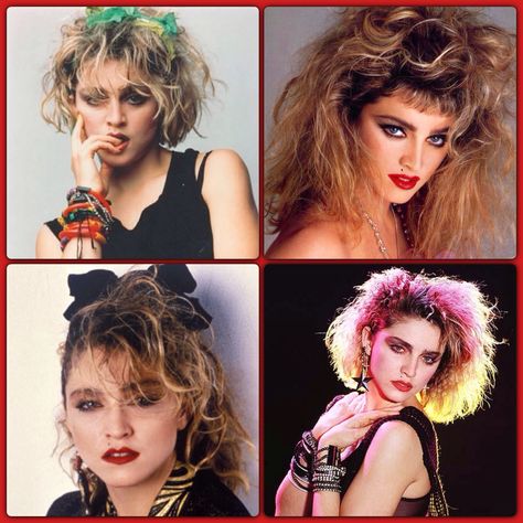 Madonna: strange but wonderful 80s hairstyles 1980s Hairstyles Short, 80s Rock Hair Women, Madonna Hairstyles, 1980 Hairstyles, Madonna Hair, 80s Rock Hair, Glam Rock Makeup, 1980s Madonna, Madonna Costume