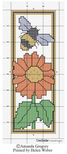 Cross Stitch Bee, Sunflower Cross Stitch, Bee Bookmark, Sunflower And Bee, Simple Sunflower, Bookmark Template, Cross Stitch Bookmarks, Cross Stitch Chart, Cool Patterns