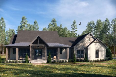 Open Floorplan, Porch Windows, Rustic Modern Farmhouse, Rustic House Plans, Casas Coloniales, Craftsman House Plan, Flex Room, Wrap Around Porch, Compact Living