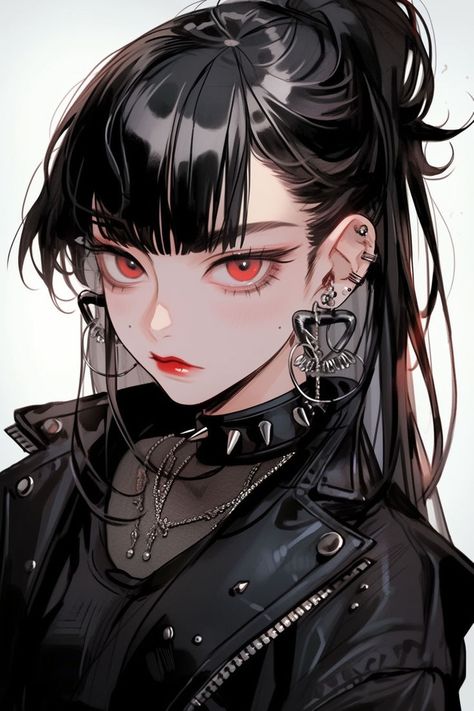 Anime Girlboss, Anime Goth, Gamer Pics, Cute Monsters, Red Eyes, Dark Anime, Hair Art, Face Drawing