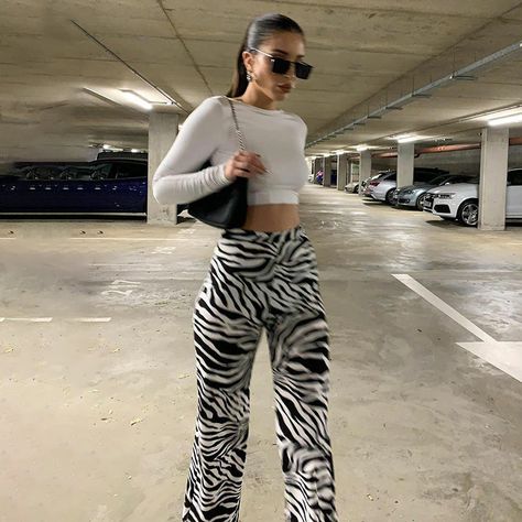 Zebra Print Pants, Zebra Pant, Y2k Trousers, Hip Hop Trousers, Print Wide Leg Pants, Striped Pant, Aesthetic Streetwear, Printed Wide Leg Pants, England Fashion