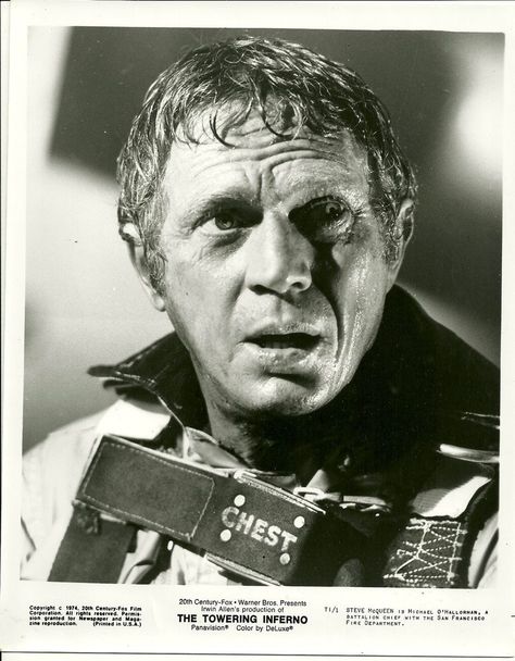 1974 8X10 B&W PRESS PHOTO STEVE MCQUEEN THE TOWERING INFERNO Actor Steve Mcqueen, Good Old Movies, The Towering Inferno, Steven Mcqueen, Disaster Movie, Steve Mc, Dirty Harry, Mc Queen, Paul Newman