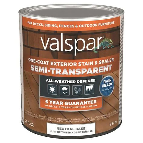 Valspar Neutral Base Semi-Transparent Exterior Wood Stain and Sealer (1-Quart) in the Exterior Stains department at Lowes.com Stain Guide, Method Soap, Deck Stain, Semi Transparent Stain, Exterior Wood Stain, Mildew Stains, Wood Cleaner, Exterior Stain, Staining Deck