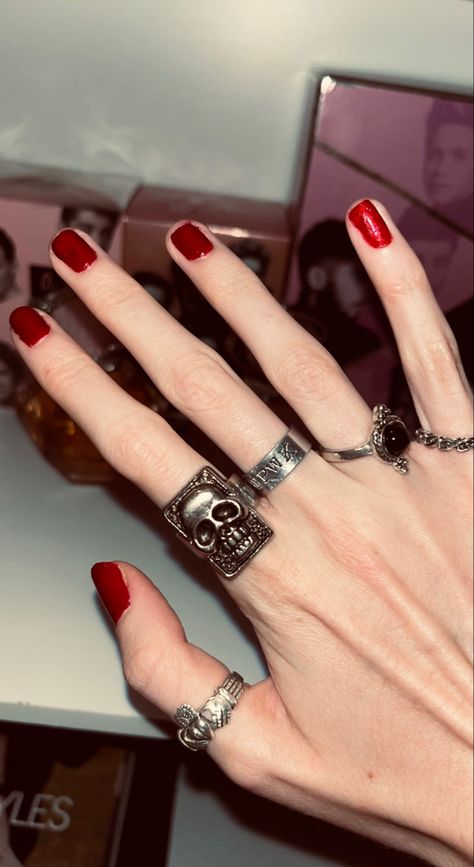 red nails for red tv🧣 Guys With Long Nails, Red Nails Men, Guy Nail Art, Hands With Rings, Short Red Nails, Long Red Nails, Red Tv, Bright Red Nails, Dark Red Nails