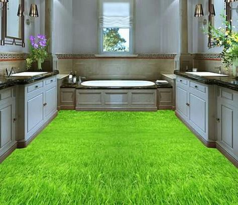 Grass illusion 3d Floor Art, Grass Floor, 3d Floor Painting, Epoxy 3d, Epoxy Floor 3d, 3d Bathroom Design, 3d Flooring, 3d Wallpaper Living Room, Custom Photo Wallpaper