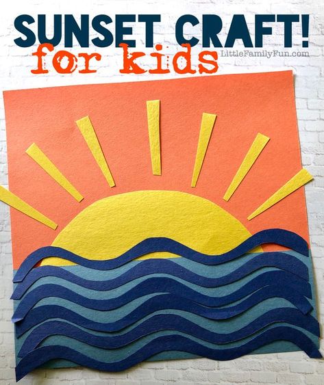 Little Family Fun: Sunset Craft for Kids August Crafts For Kids, Sunset Craft, Rainbow Activity, Beach Crafts For Kids, Ocean Craft, Space Theme Preschool, Meaningful Activities, Ocean Theme Preschool, August Crafts