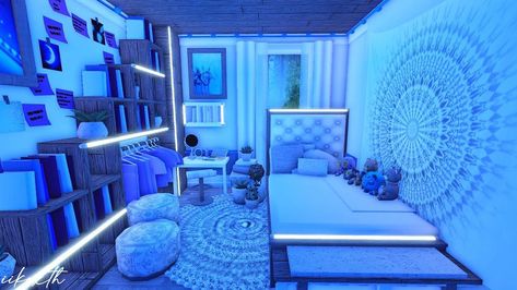 Bloxburg Bedroom Ideas Aesthetic Blue, Bloxburg Blue Room Ideas, Bloxburg Blue Bedroom Ideas, Bloxburg House Ideas Blue, Bloxburg Blue Bedroom, Blue Bloxburg Bedroom, Blue Bloxburg House, Teen Bloxburg Bedroom, Alaska Violet Bloxburg