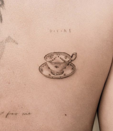 Cup Runneth Over Tattoo, My Cup Runneth Over Tattoo, Bakers Tattoo Ideas, Tattoos For Writers, Teacup Tattoo Vintage, Porcelain Tattoo, Spoon Tattoo, Cookie Tattoo, Baker Tattoo