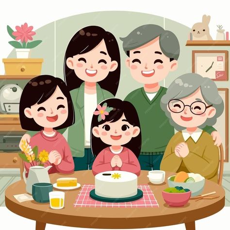 Premium Vector | A kawaii family gathering in a new occasion Happy Family Drawing, Smile Illustration, Birthday Prayer, Family Help, Family Drawing, Cute Sketches, Cartoon Photo, Family Cartoon, Family Illustration