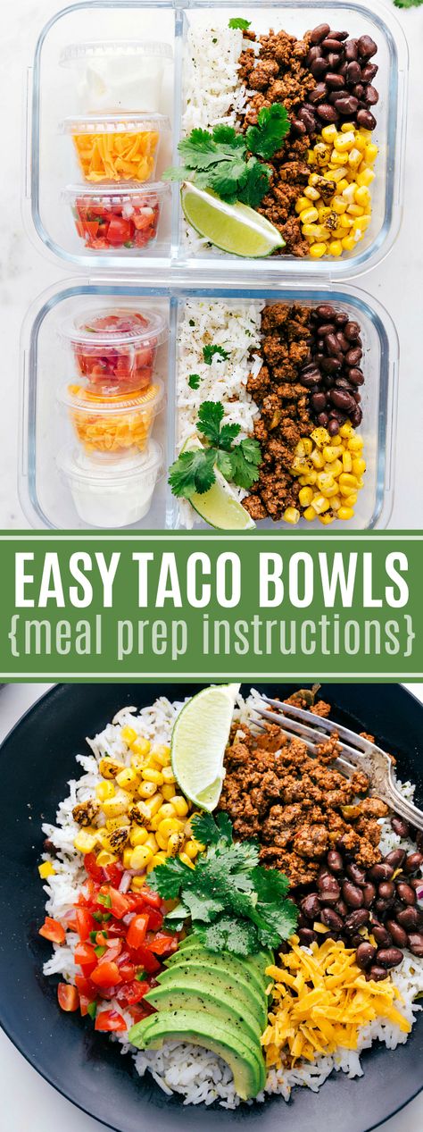 An easy to make taco bowl recipe! This meal is filling, packed with good ingredients, and is a great make ahead weekly meal prep option. via chelseasmessyapron.com #taco #bowl #easy #quick #meal #prep #dinner #salad #fast #toppings #weekly #recipe Meal Prep Dinner, Taco Bowl Recipe, Taco Bowl, Weekly Meal Prep, Quick Meal Prep, Dinner Salad, Dinner Meal Prep, Taco Bowls, Easy Taco